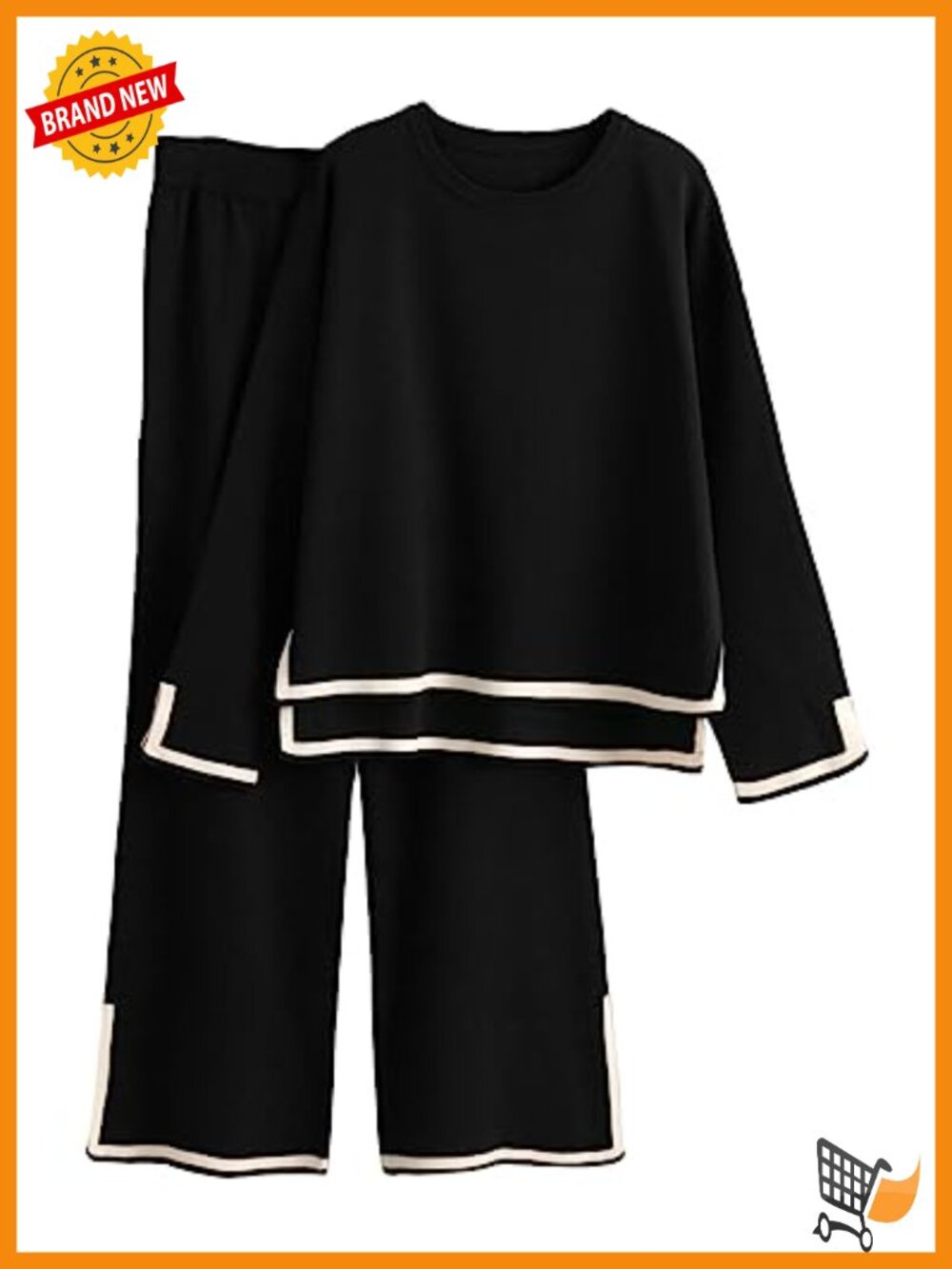 2 Piece Sweater Lounge Set Wide Leg Pants Tracksuit Travel Outfit
